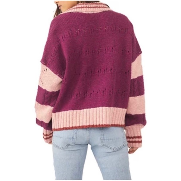 Free People Pembrook Striped Cable-Knit Collared Sweater - Picture 2 of 9